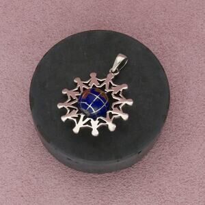 sterling silver vintage lapis around the world globe (spins) pendant